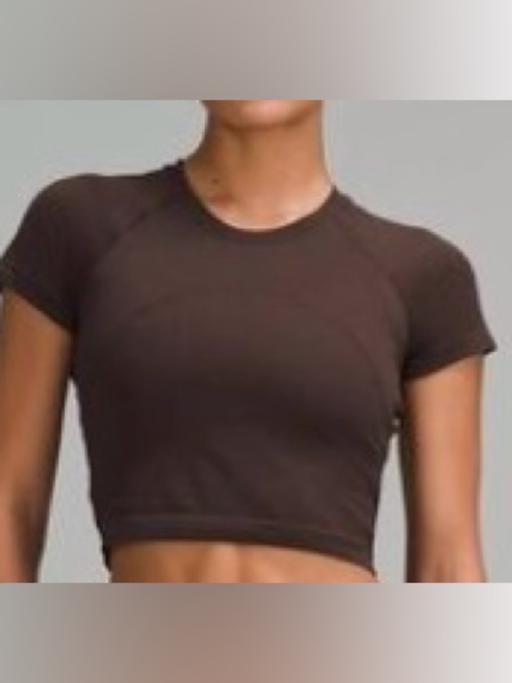 LULULEMON BROWN SHORT SLEEVED CROP WORKOUT TOP SIZE SMALL